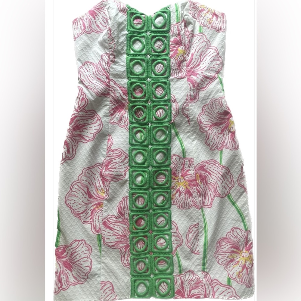 Lilly Pulitzer Pink + Green Angels Sweetheart Neck Strapless Dress